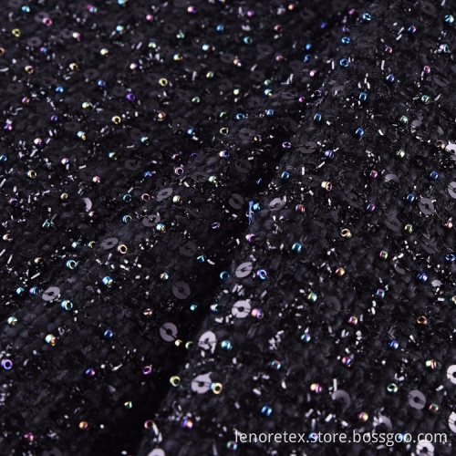 Polyester Paillettes Tweed Metallic Sequin Embroidery Fabric